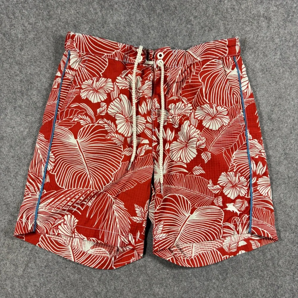 Tommy Bahama Swim Trunks Mens S Red White Hibiscus Floral Nylon Board Shorts 6in
